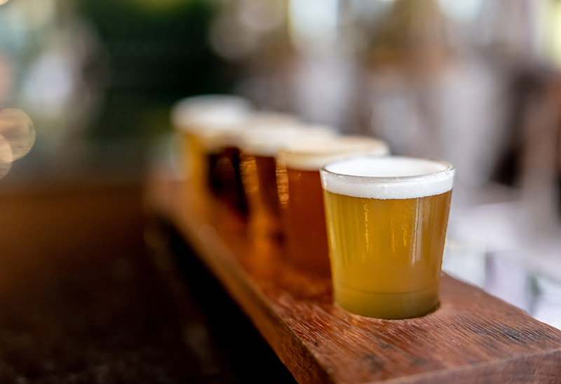 Close-up of a beer tasting sampler